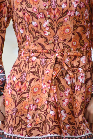 Sandra Salmon Floral Mandarin Collar Mini Dress