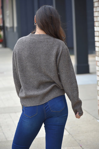 Mocha Ribbed Crew Neck Sweater – Relaxed Fit Pullover