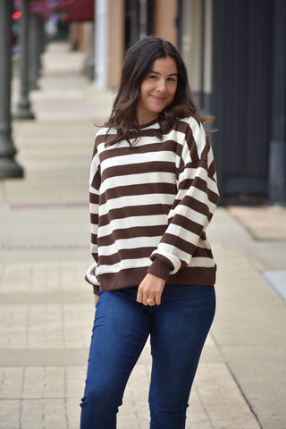 Hazel & Cream Relaxed Striped Crewneck Top