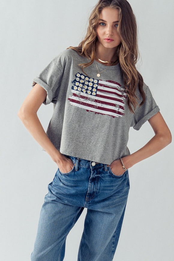 Blaire American Daisies Cropped Graphic Tee