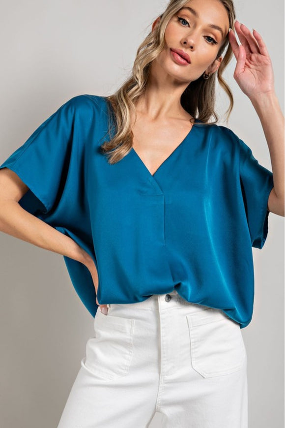 Blouse Satin V-Neck Top