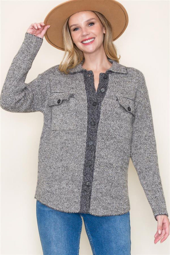 Charcoal button up sweater or cardigan