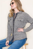 Textured charcoal button up cardigan or shirt 