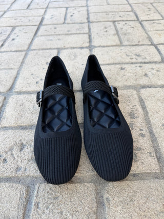 Britta Mary Jane Knit Ballet Flats – Breathable Black Buckle Shoes