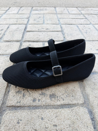 Britta Mary Jane Knit Ballet Flats – Breathable Black Buckle Shoes