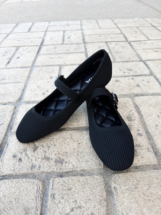 Britta Mary Jane Knit Ballet Flats – Breathable Black Buckle Shoes