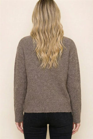 Mocha Ribbed Crew Neck Sweater – Relaxed Fit Pullover