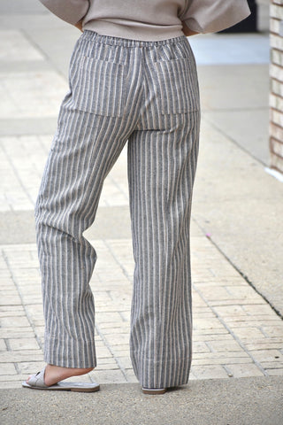 Willow Washed Striped Wide Leg Pants – Charcoal & Taupe