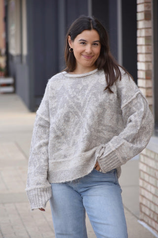 Aria Geometric Oversized Raw-Edge Knit Pullover Sweater