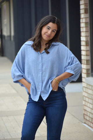 Willow Oversized Gauze Button Down – Powder Blue