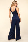 Navy wide leg ribbed jumpsuit 