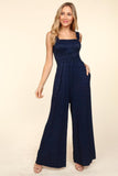 Navy wide leg ribbed jumpsuit 