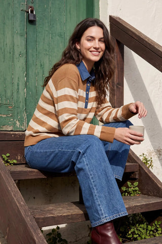 Caramel Denim Collar Stripe Sweater