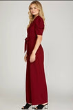Shawl collar dressy jumpsuit (wine)