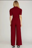 Shawl collar dressy jumpsuit (wine)