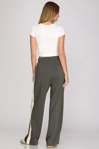 Luxe Scuba Knit Wide-Leg Athleisure Pants - Charcoal & Taupe