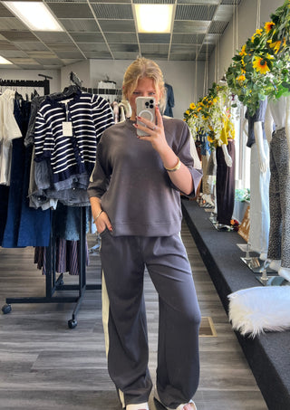 Luxe Scuba Knit Wide-Leg Athleisure Pants - Charcoal & Taupe