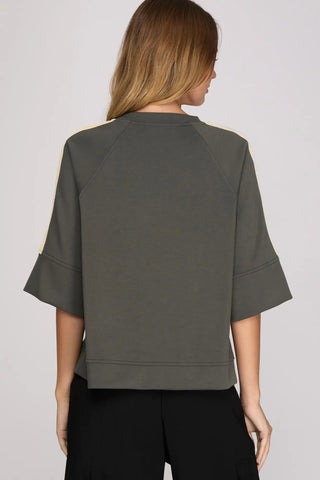 Charcoal Scuba Knit Half Sleeve Athleisure Top