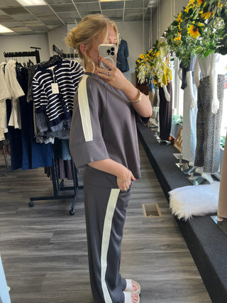 Charcoal Scuba Knit Half Sleeve Athleisure Top