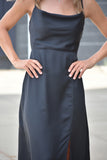 Checked Cowl Neck Silky Dress