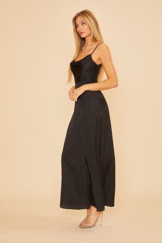 Checked Cowl Neck Silky Dress