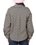 Cream/black checkered button-up jacket