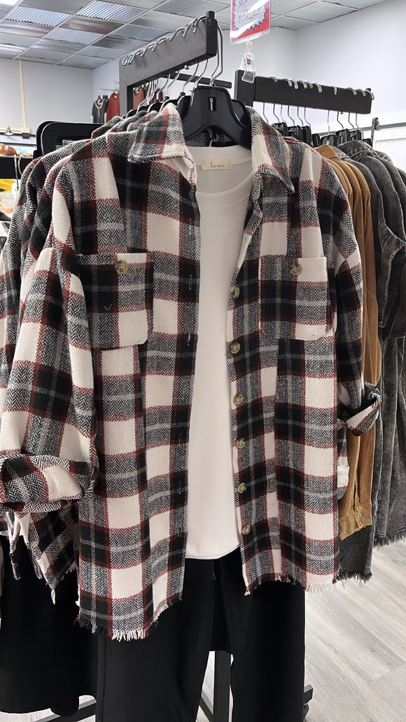 Checkered Fringe Hem Shacket