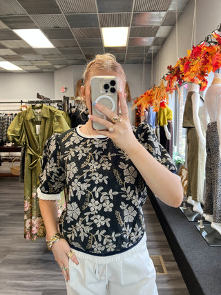 Chez Floral Embroidered Puff Sleeve Top – Banded Fall Top