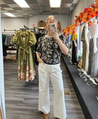 Chez Floral Embroidered Puff Sleeve Top – Banded Fall Top