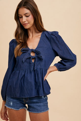 Cora Denim Peplum Top - urbanity online and boutique