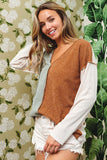 V-neck color block sweater (sage/rust)