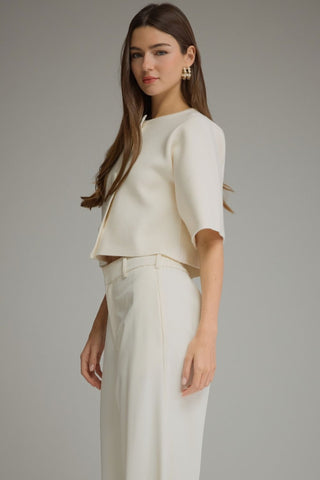 Eleanor Cream Cropped Knit Cardigan – Bold Button 3/4 Sleeve Sweater