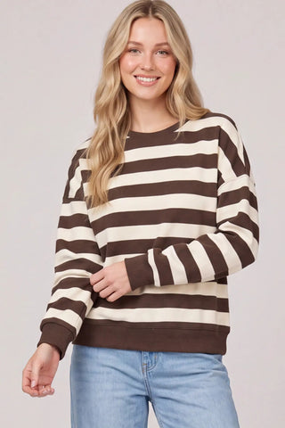 Hazel & Cream Relaxed Striped Crewneck Top