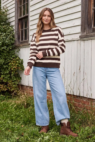 Hazel & Cream Relaxed Striped Crewneck Top