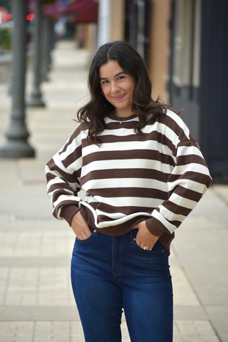 Hazel & Cream Relaxed Striped Crewneck Top