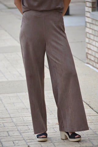 Lily Luxe High-Waisted Faux Suede Wide Leg Pant