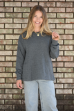 Gray ribbed knit top with drawstring waist
