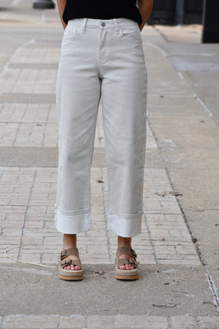 Alina Stripe Cuffed Crop Jeans