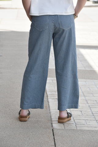 Coastal High-Waisted Striped Wide-Leg Denim Jeans