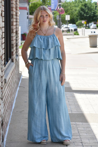 Serenity Wide-Leg Ruffled Tencel Cami Jumpsuit
