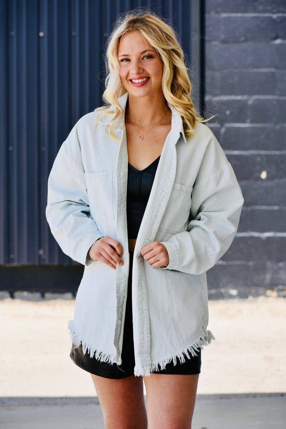 Fringed Oversized Denim Shacket