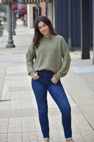 Olive Moss Knit Crewneck Sweater