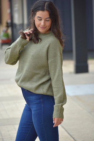 Olive Moss Knit Crewneck Sweater