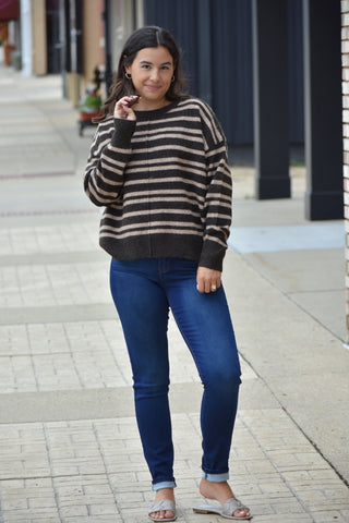 Sienna & Cream Oversized Striped Knit Sweater