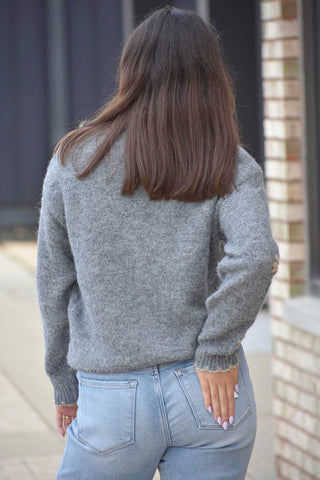 Willow Floral Yarn Embroidered Grey Knit Pullover Sweater