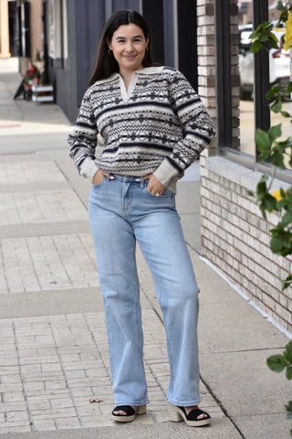 Alpine Fair Isle V-Neck Polo Sweater – Ski Lodge Collection