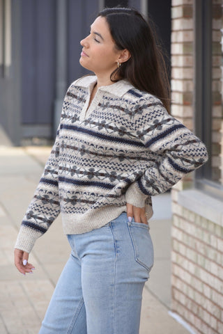 Alpine Fair Isle V-Neck Polo Sweater – Ski Lodge Collection