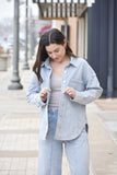 Acid Washed Button Down Knit Jacket