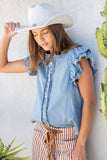 Denim Washed Flutter Sleeve Top