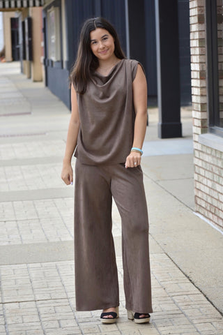 Lily Luxe High-Waisted Faux Suede Wide Leg Pant